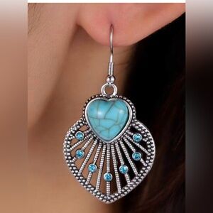 Silver and Turquoise Heart Dangle Earrings